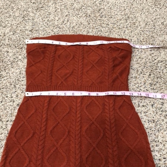 Fashion Nova Midi Dress Size Medium Burnt Orange Cable Knit Strapless Bodycon - Picture 7 of 8
